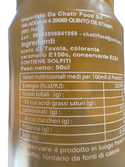 “Aceto da tavola colorato – 500ml (Origine: Marocco)