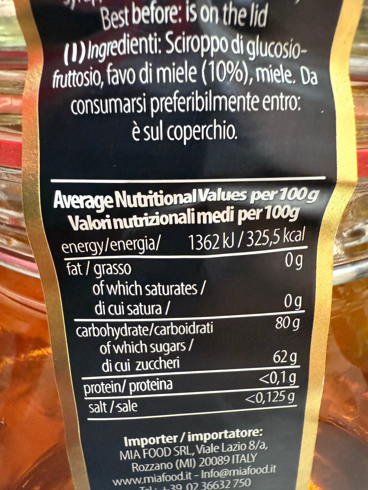 “Sciroppo di miele con favo – 750g (vaso in vetro)
