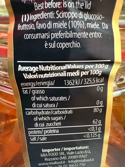 “Sciroppo di miele con favo – 750g (vaso in vetro)